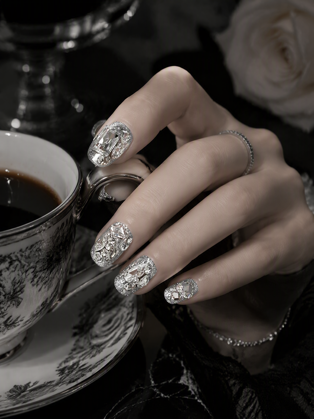 Frosted Silver Diamond Vault | LUMlix Haute Nail