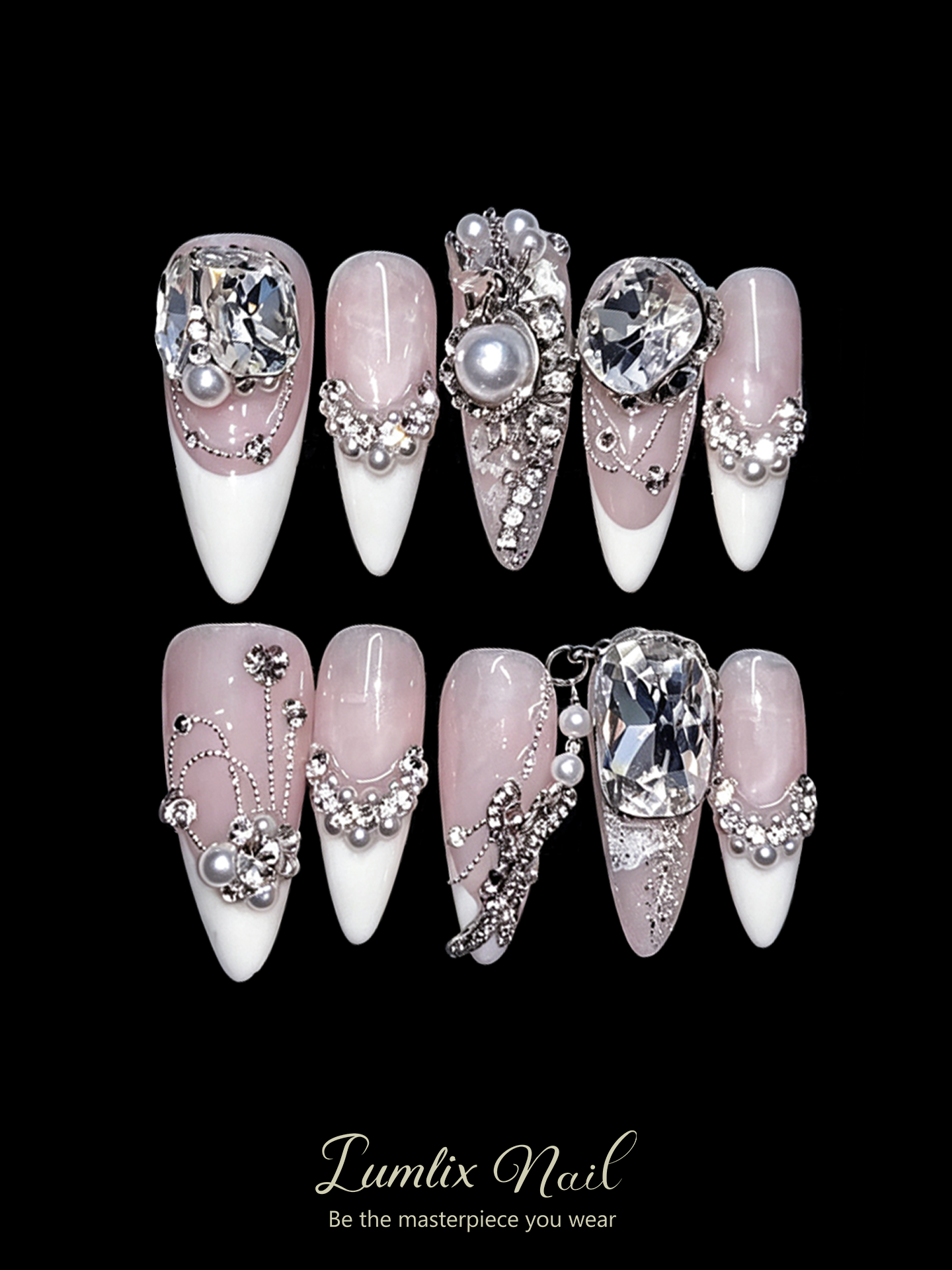 Opulent Pearl & Diamond Cascade | LUMlix Haute Nail