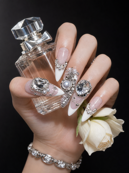 Opulent Pearl & Diamond Cascade | LUMlix Haute Nail