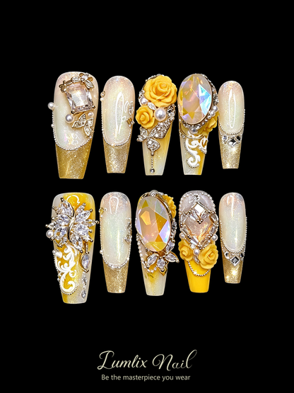 Gilded Sunfire Opulence | LUMlix Haute Nail