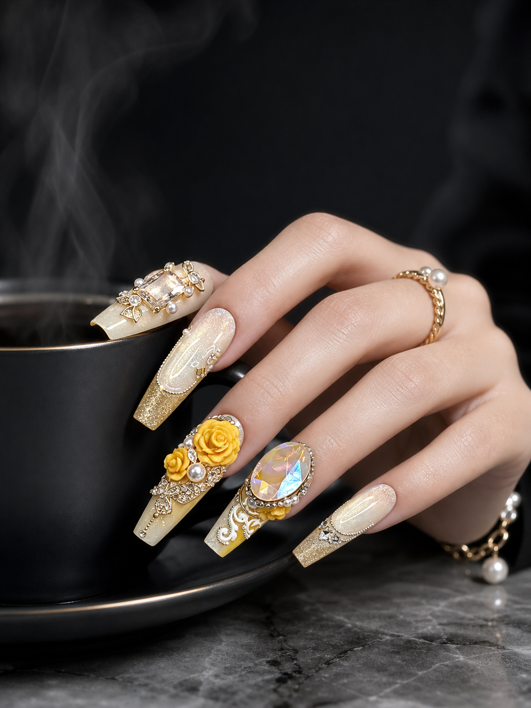 Gilded Sunfire Opulence | LUMlix Haute Nail